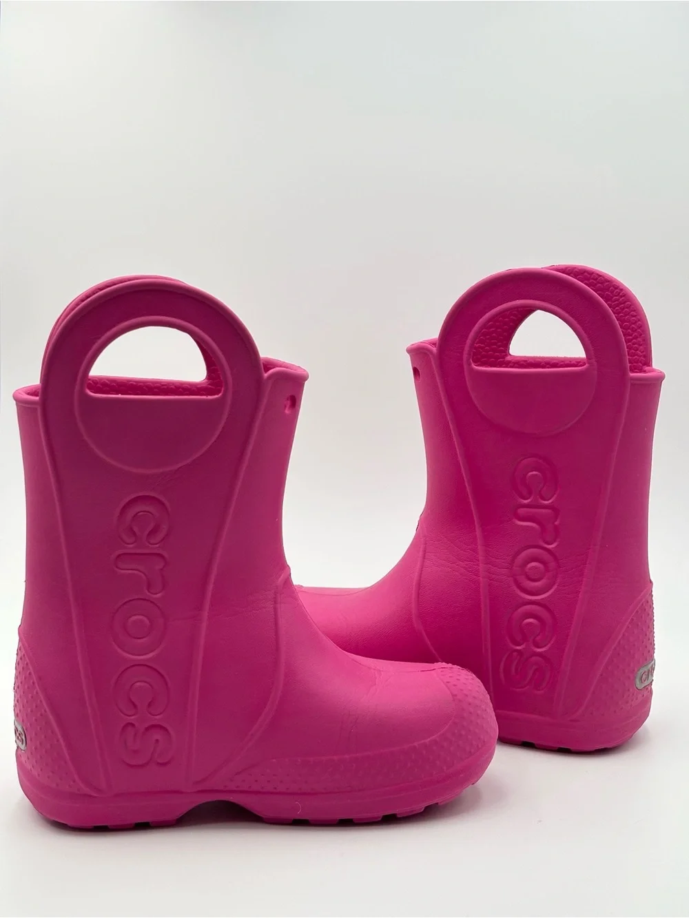 CROCS Kids Hot Pink Rain Boots with Hand-Hold Handles Size 9 Toddler